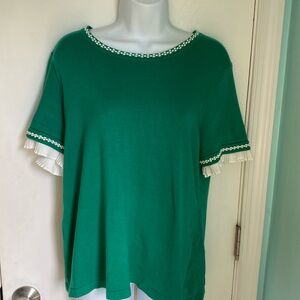 Karl Lagerfeld Paris embroidery and ruffle detail shirt sleeve sweater GUC